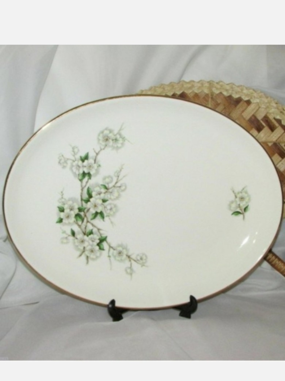 Georgian China Spring Blossom Oval Serving Platter Mid-century Floral Cottage